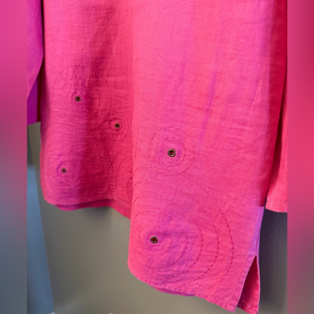 E-Col-O-Gie Women's Linen Fuchsia Boho Circle Top Size Large - Pre-Owned - Picture 5 of 13